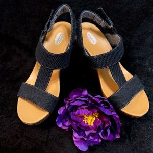 Dr Scholl's Black Canvas Platform Wedge Sandals Size 7.5